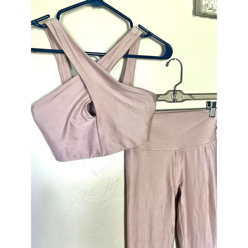 All In Motion Womens XS Rose Pink Metallic Ribbed Leggings & Sports Bra Set - Picture 3 of 8